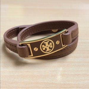 Tory Burch logo leather wrap bracelet